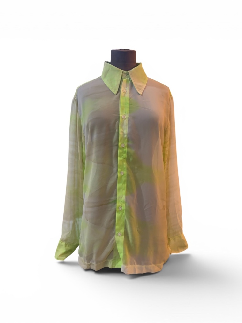 🌿 NWT Mint Green Brown/White Ombre Button-Up Shirt | Adult M | Lightweight |